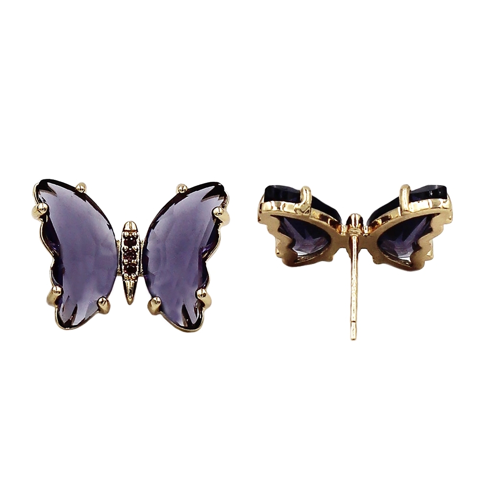 Dark purple simple colorful crystal butterfly earrings